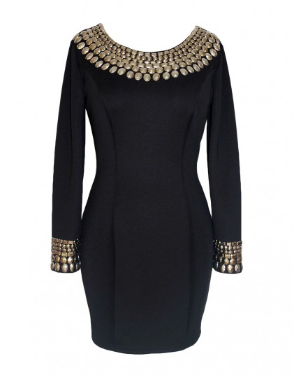 Rochie Neagra cu Aplicatii LC22591